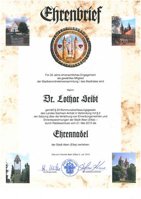 Ehrenbrief Dr. Lothar Seibt