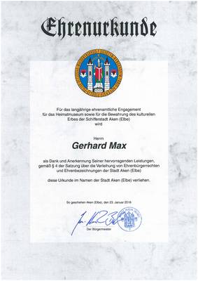 Ehrenurkunde Gerhard Max