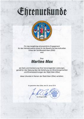 Ehrenurkunde Marlies Max