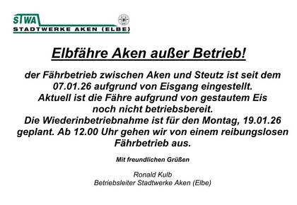 Schild Fähre 15.01.2026